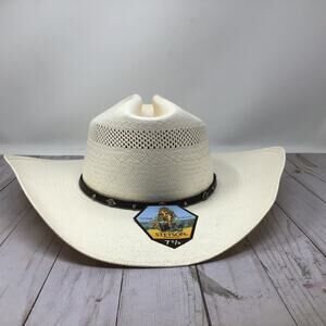 Stetson Mens Lobo 10X Straw Cowboy Hat Star Concho Color Natural Size 7 5/8